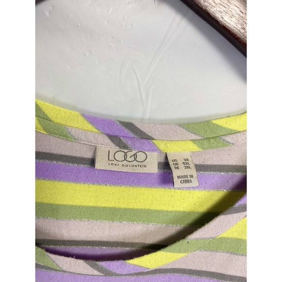 LOGO Lori Goldstein Women’s Striped Retro Colorful Glitter Tunic Top Sz 3X Plus - Picture 3 of 4